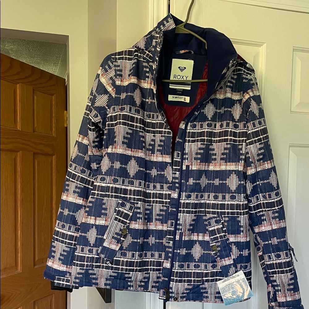 Roxy Navy and Light Pink Geometric Jacket